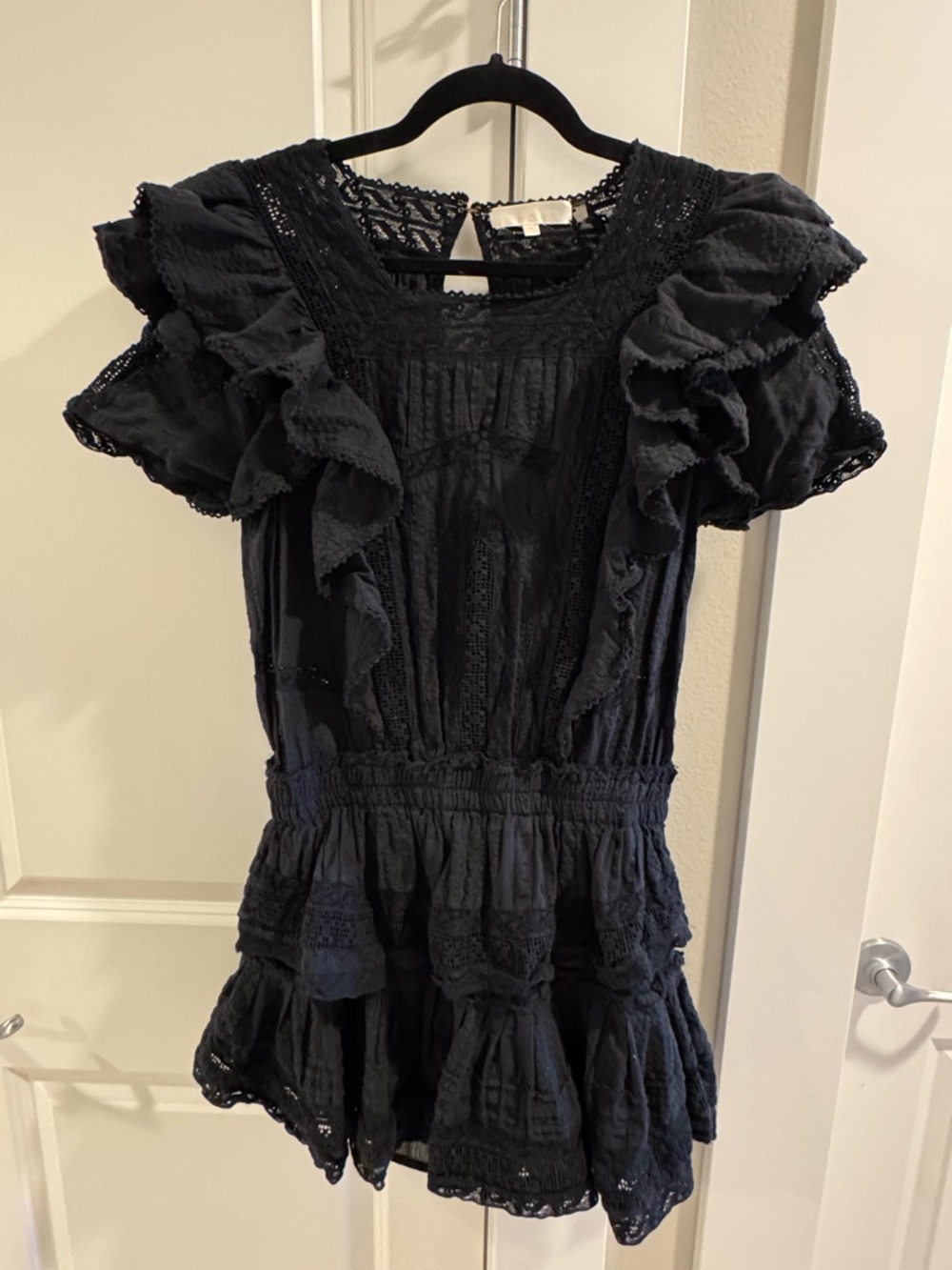 LoveShackFancy Black Ruffled Eyelet Mini Dress - Picture 2 of 8